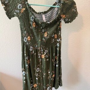 Floral Smocked Green Dress
